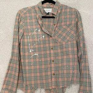 Current Elliot plaid distressed button down shirt